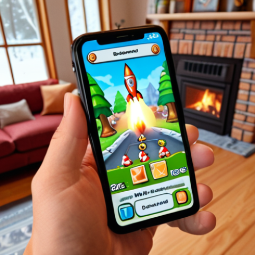 Home 4 **
A close-up of a mobile game screen showcasing a Homescapes level with numerous obstacles. A hand hovers over the screen, about to combine a rocket and bomb power-up. The background is slightly blurred, suggesting a cozy living room setting. The overall tone is one of focused concentration and anticipation of a satisfying explosion. Capture the emotional release as the combo decimates the obstacles.
**